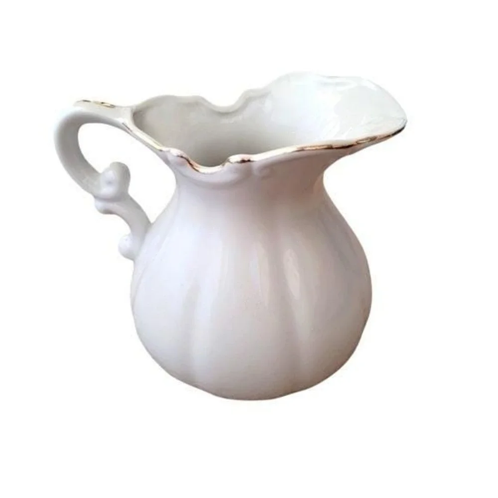 Vintage‎ Holly Hobbie Porcelain Pitcher 1973 Gold Trim Made in Japan White Blue